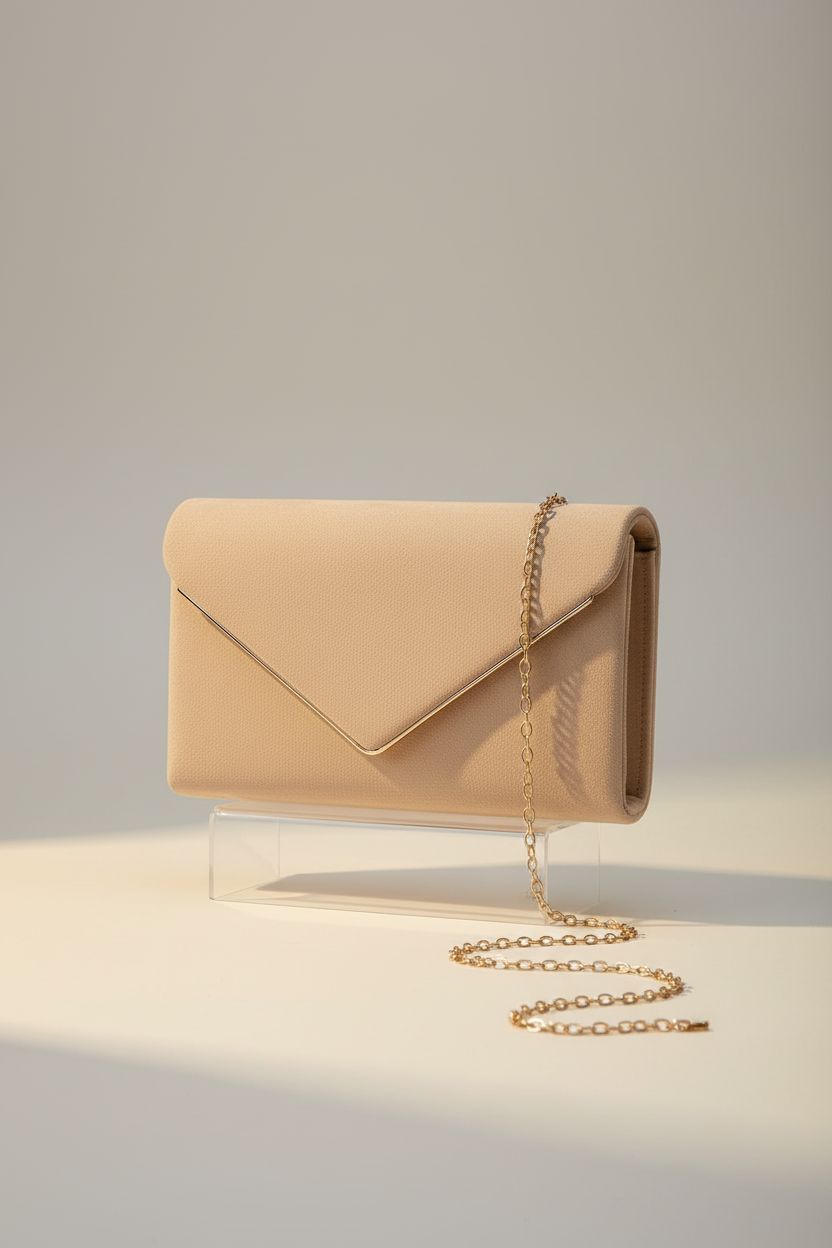 Close-up of BBjinronjy small clutch bag showcasing suede texture and gold trim