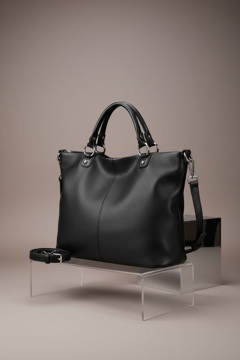 Kattee Women's Soft Leather Tote Bag elegantly showcased on a gray seamless background