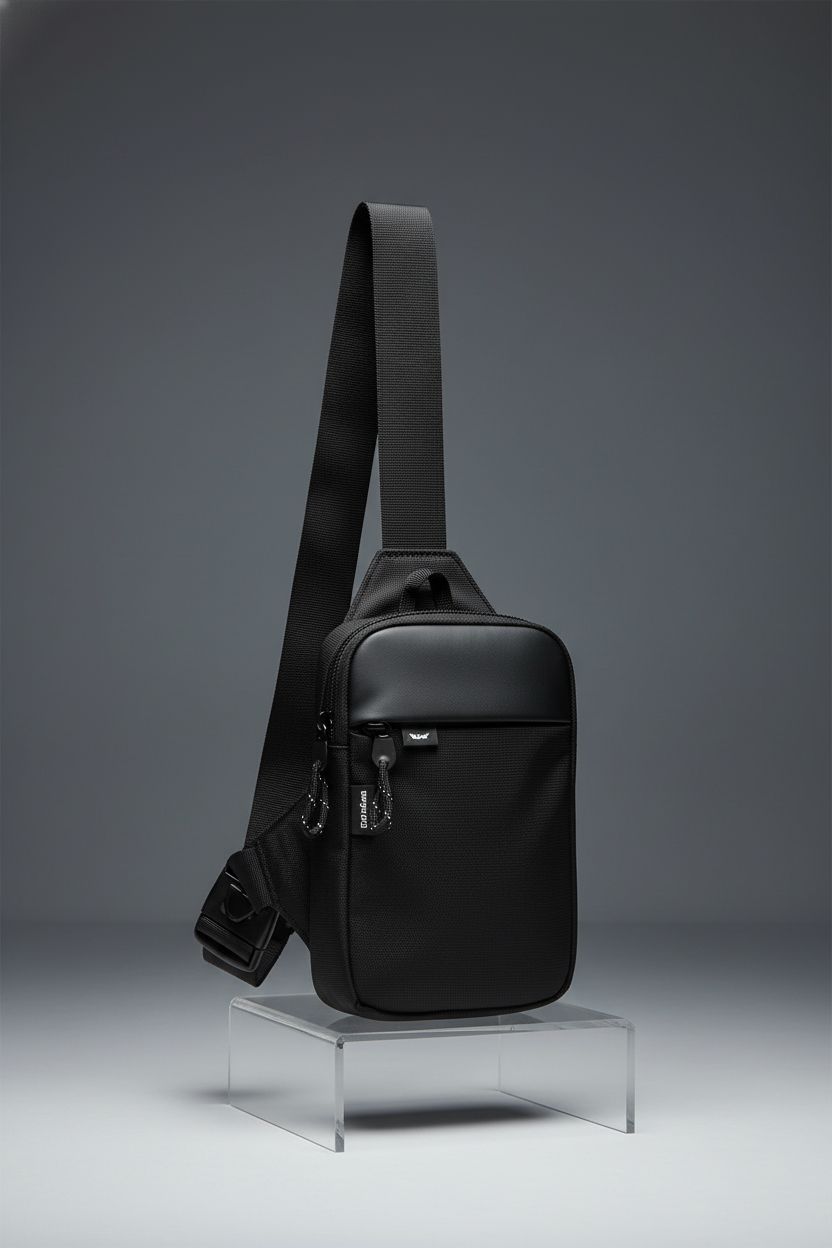 higouta sporty crossbody bag on a minimalist display, showcasing sleek design and durable nylon material