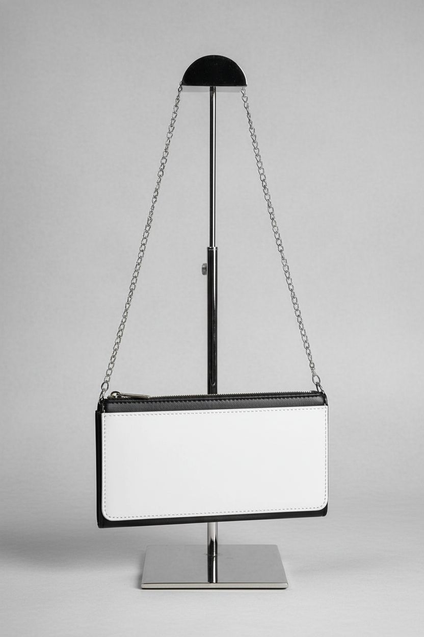 LEIFIDE sublimation purse displayed on stand, highlighting faux leather and stitching details