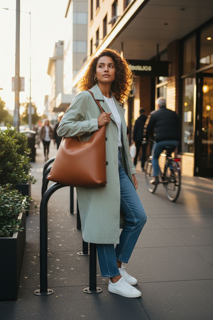 HOXIS hobo bag in orange-brown slouching on shoulder, perfect for casual outings and commuting.