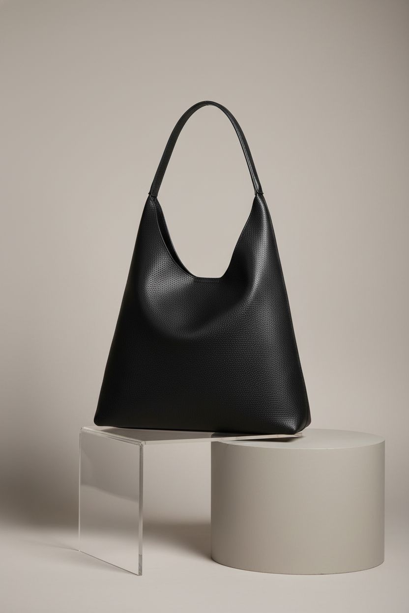 Close-up of a black vegan leather hobo bag showcasing its soft texture and design by HOXIS.