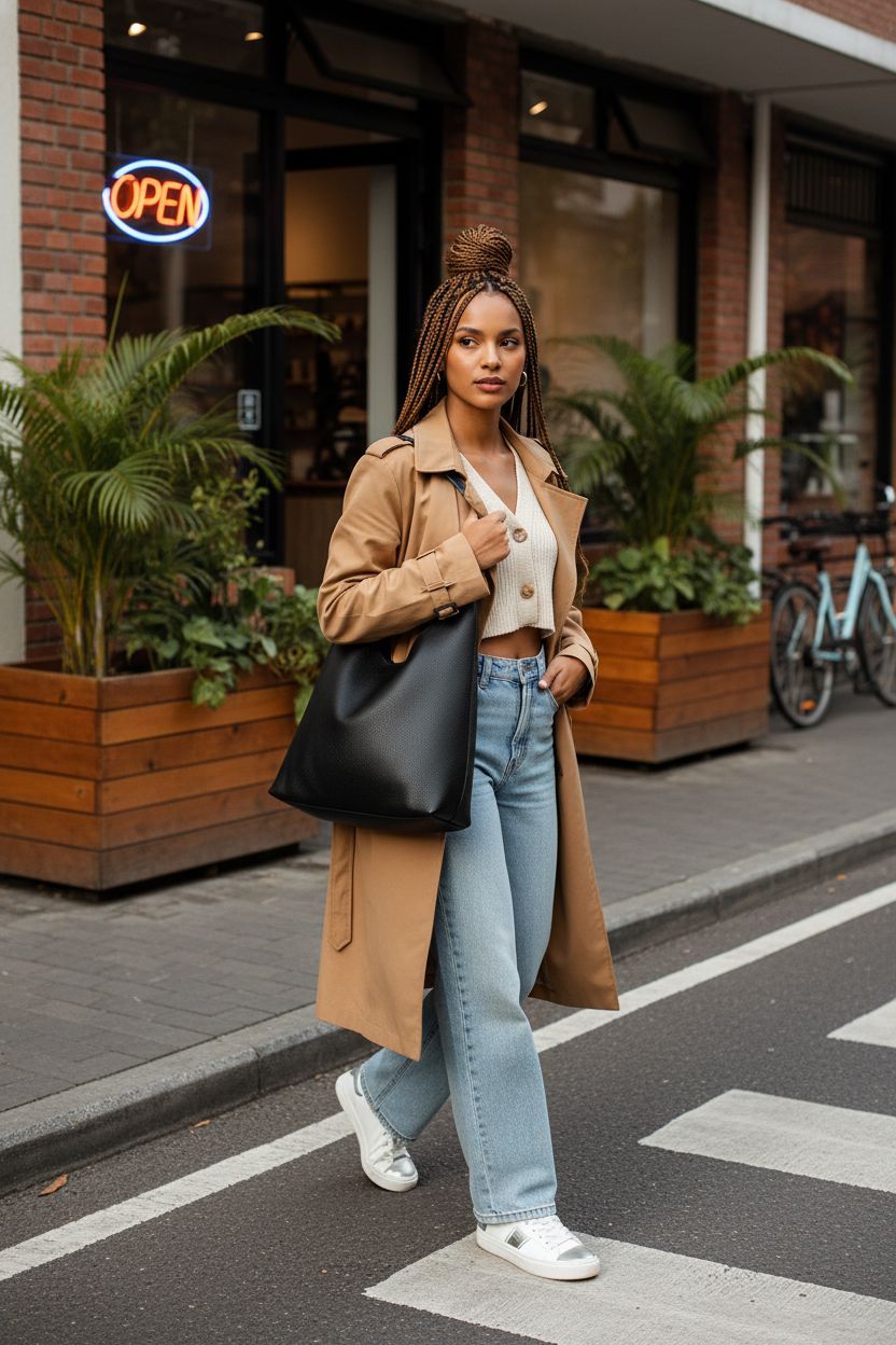 Black vegan leather hobo bag slouching on shoulder in a trendy urban setting by HOXIS.
