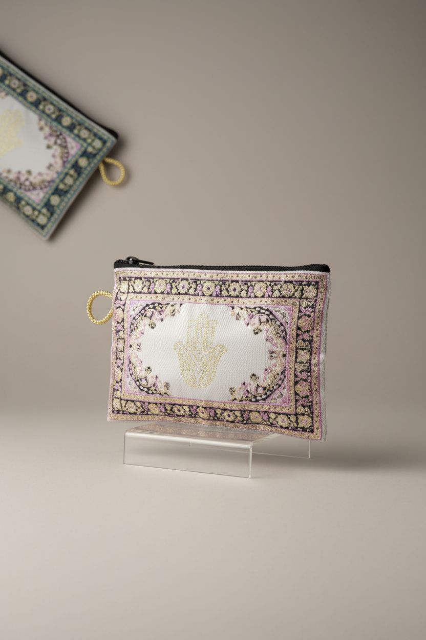 Turkish Fabric Wallet with Zipper by BDM displayed on a clean surface, highlighting its intricate embroidery and design.