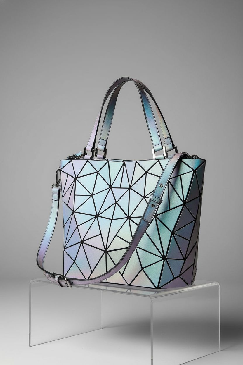 LOVEVOOK geometric luminous purse showcased on a clean studio backdrop