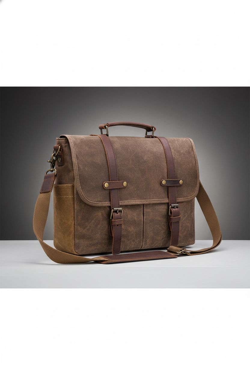 NEWHEY vintage messenger bag showcasing waxed canvas and leather details