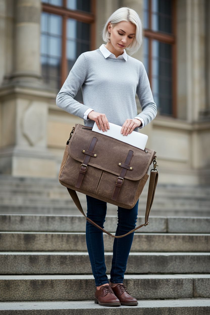 NEWHEY 15.6-inch waterproof vintage leather messenger bag with padded sleeve