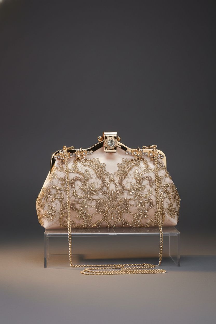 UBORSE stylish beaded handbag showcased on clean backdrop, highlighting its exquisite beadwork and design.