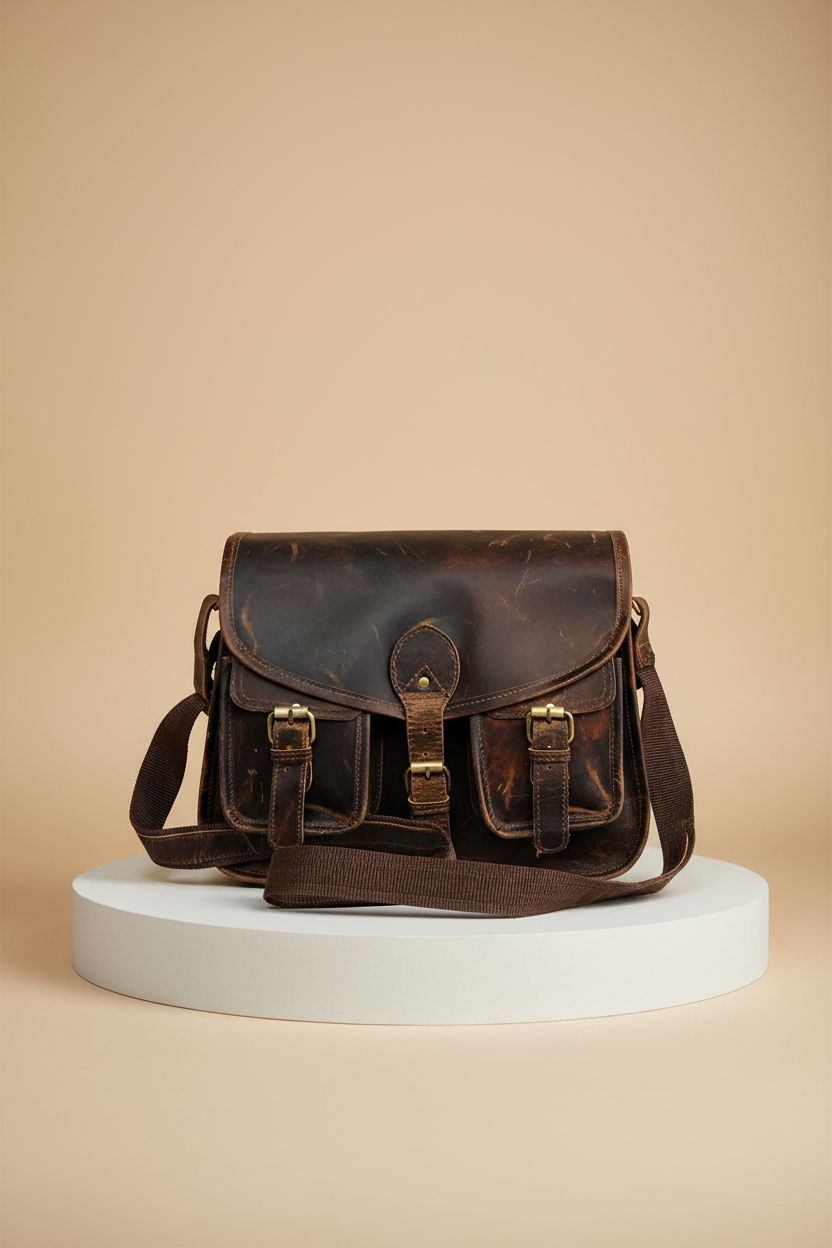 Ruzioon Buffalo Leather Crossbody Purse showcasing its quality craftsmanship, adjustable strap, and compartments.