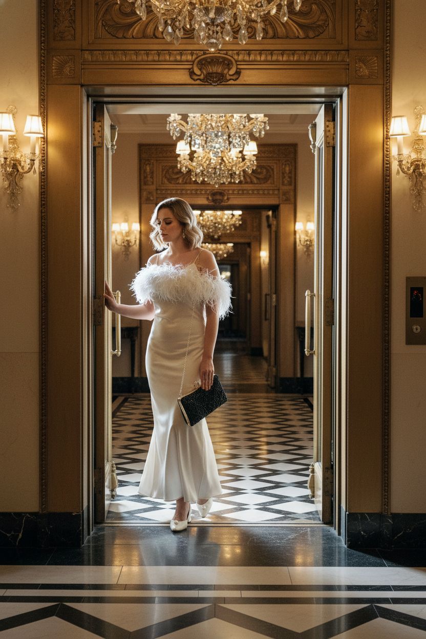 Black beaded clutch purse by BABEYOND, elegant Gatsby-style vintage design in hotel lobby setting.
