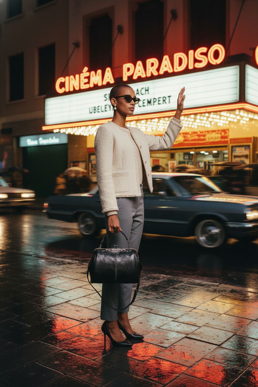 Wivmypog black kiss-lock purse on a rainy Marrakech sidewalk, perfect for urban adventures.
