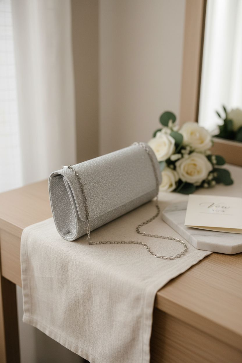 lovyoCoCo evening bag clutch on a serene bridal suite vanity