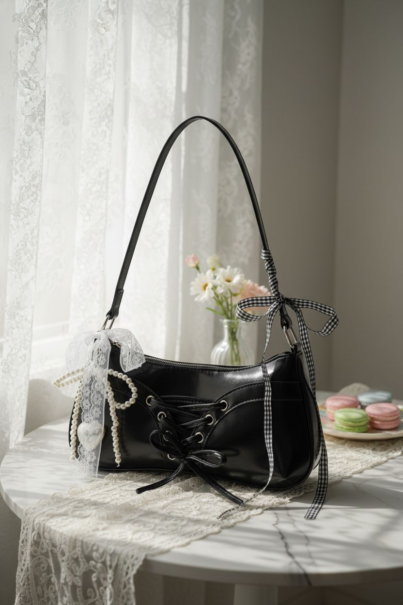 Delicate Verdusa purse illuminated by morning light, adding a touch of whimsy to a cozy patisserie nook.