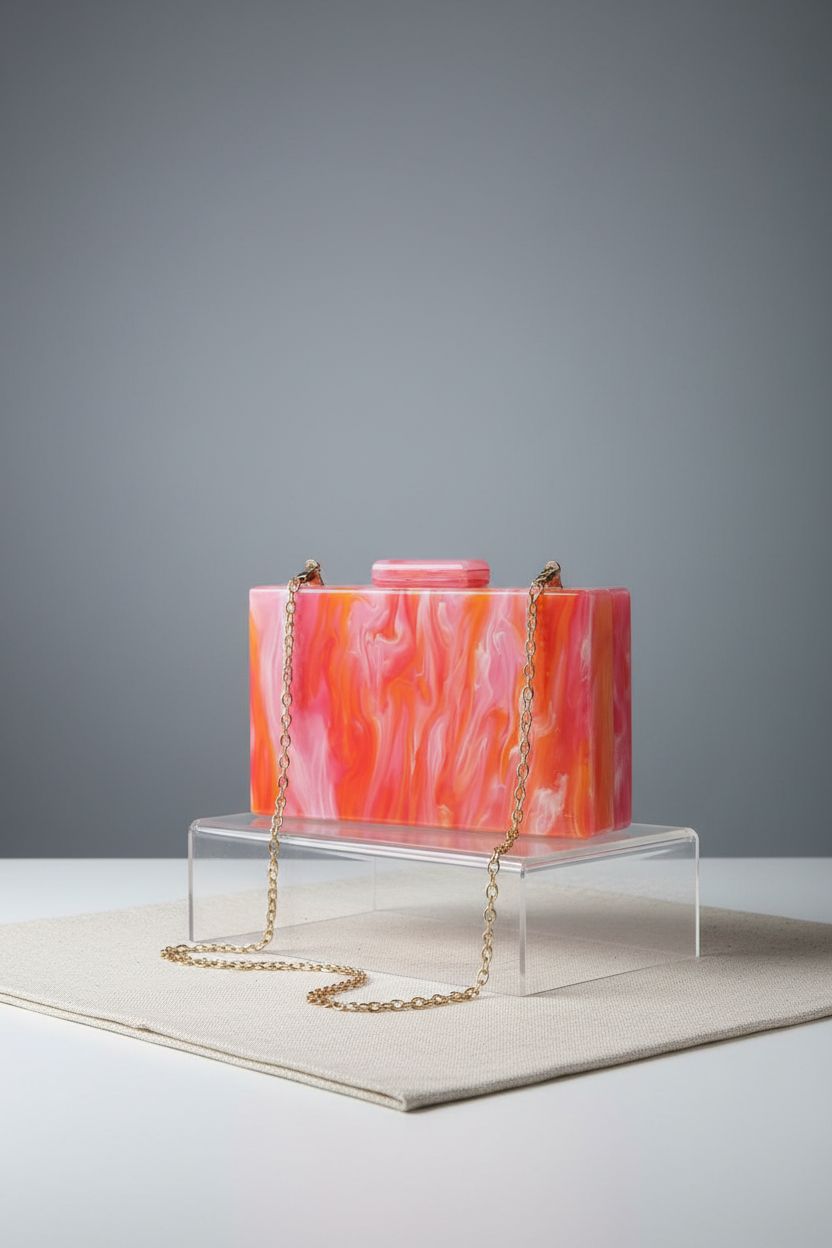 Product image of Gets acrylic handbag featuring sharp edges and marbling, perfect for stylish evening outings.