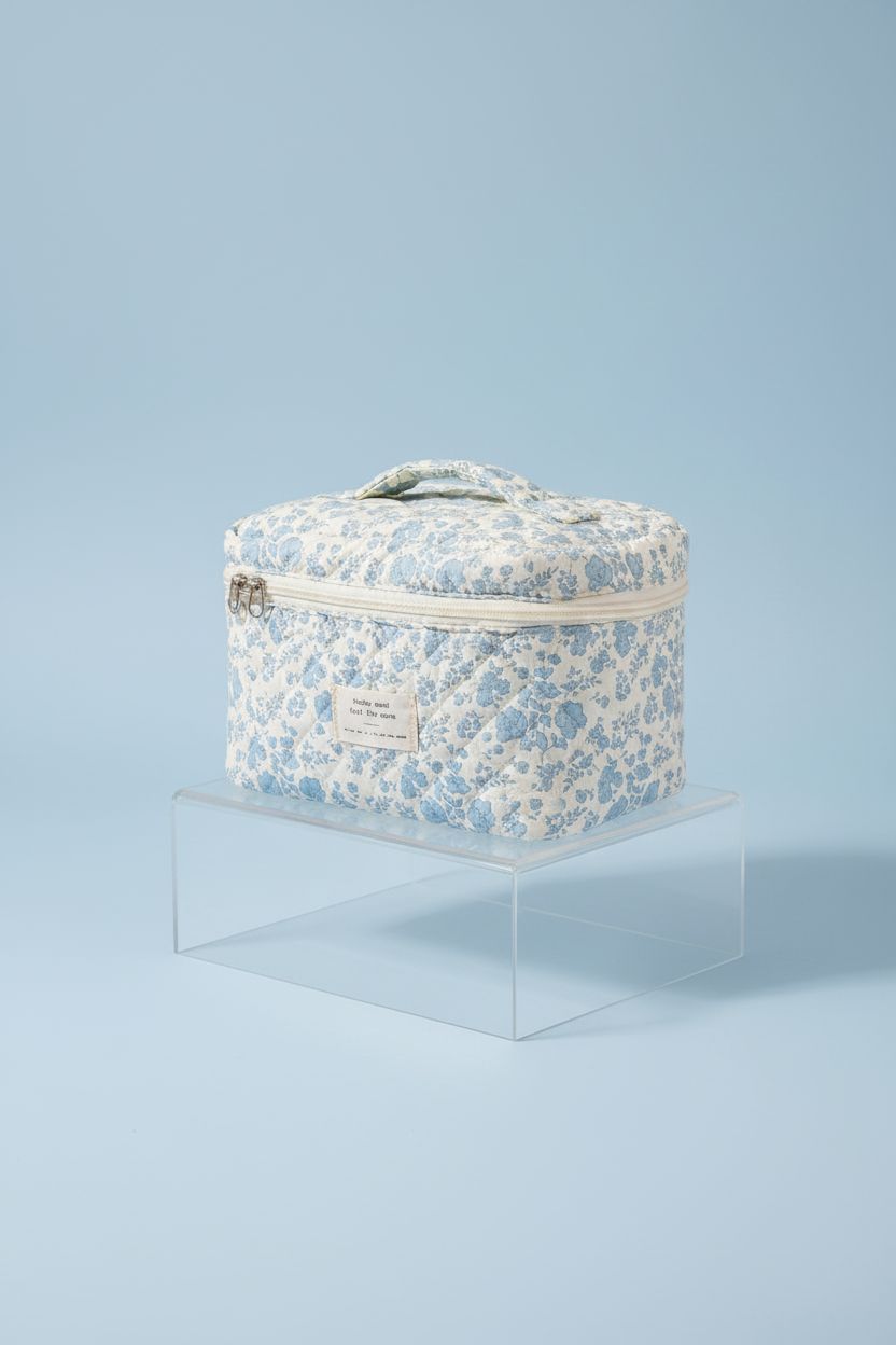 Gosect large makeup bag in minimal studio setup showcasing quality and design