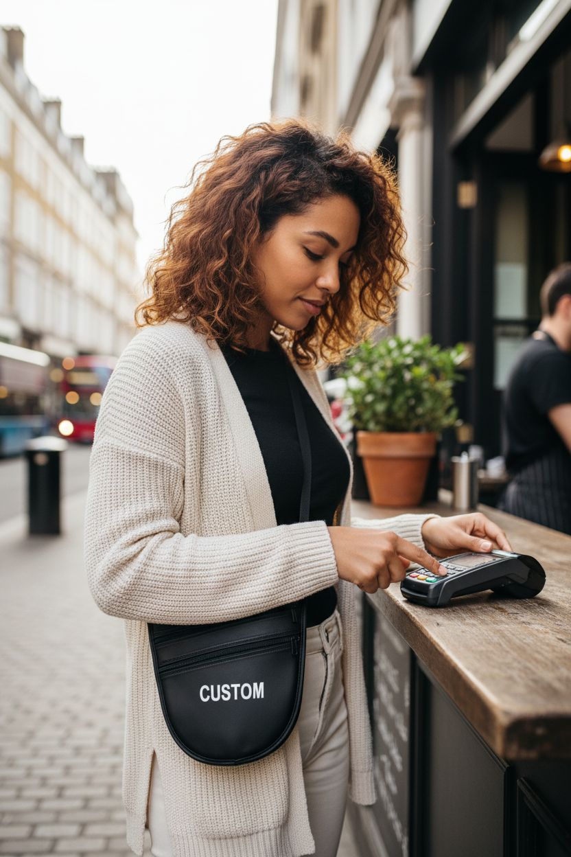 Custom black anti-theft crossbody bag by Graceful Life with lockable zipper and slim profile