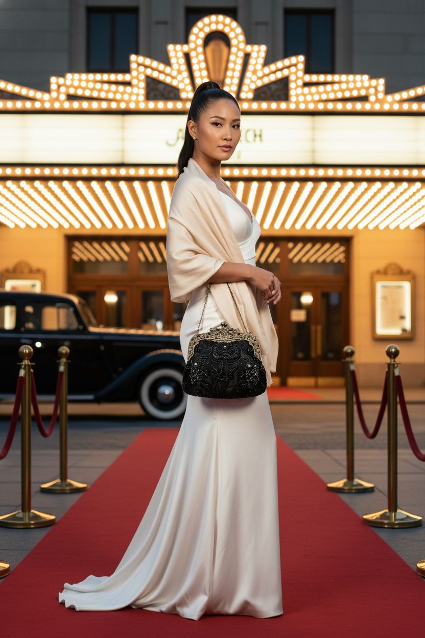 HeiDmai vintage black beaded purse with antique gold clasp, perfect for evening events