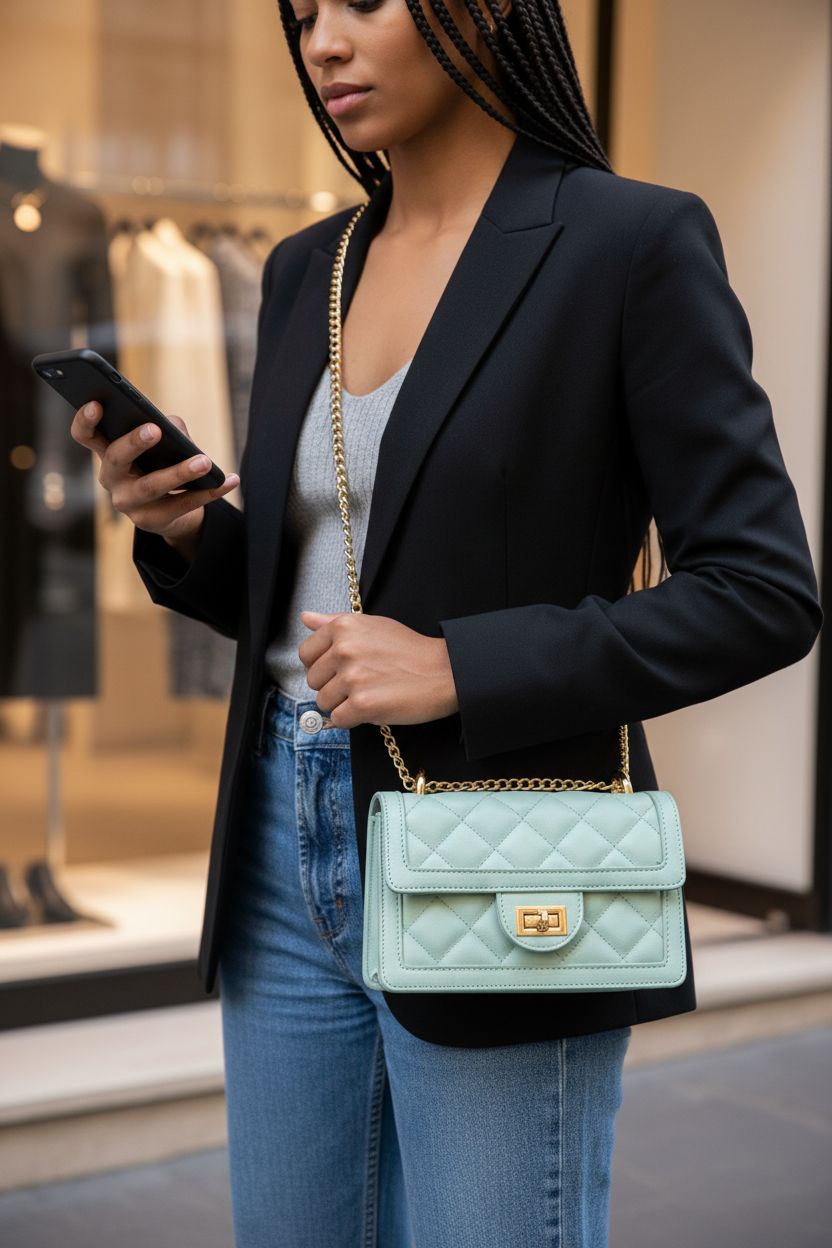 SG SUGU small crossbody bag in mint with gold hardware, perfect for day-to-night looks