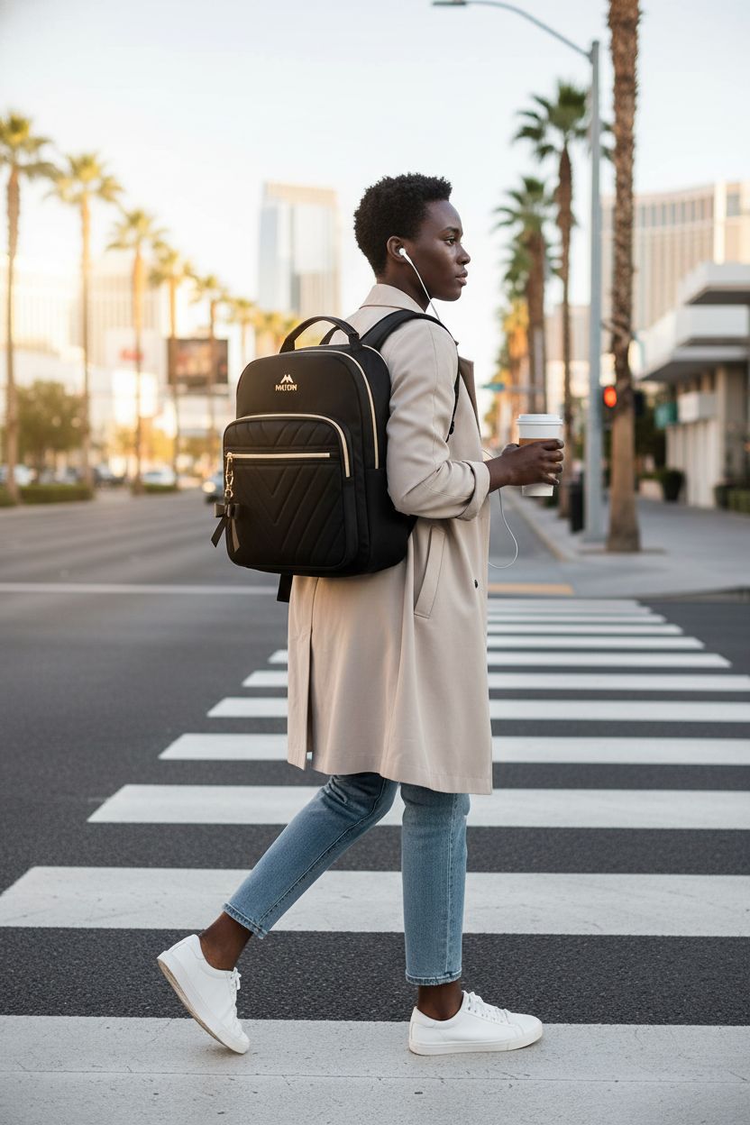 MATEIN Mini Backpack purse, black with gold zippers, ideal for commuters and casual wear.
