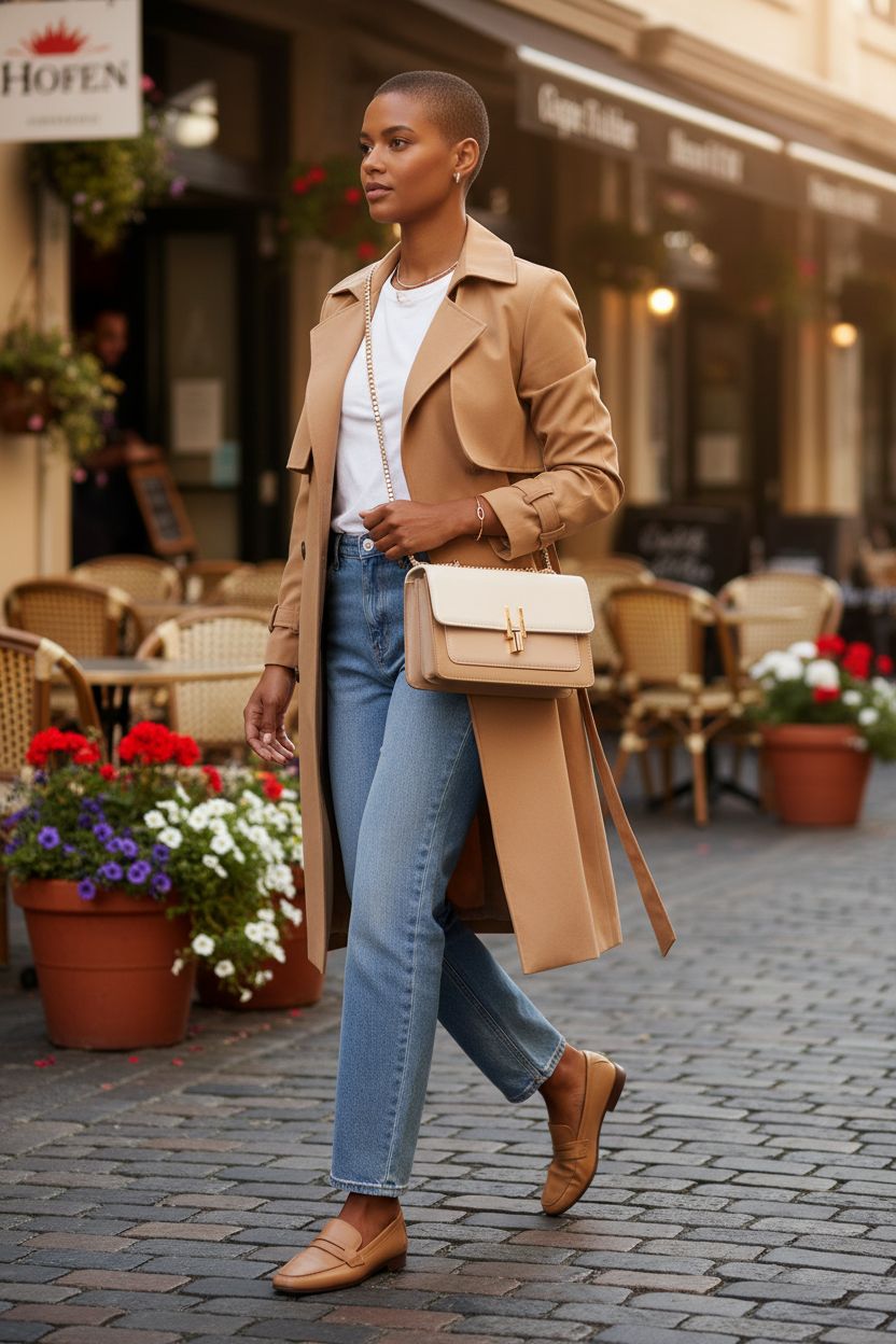 Beige and white color-block crossbody bag by TOP BAND on a sunlit street.