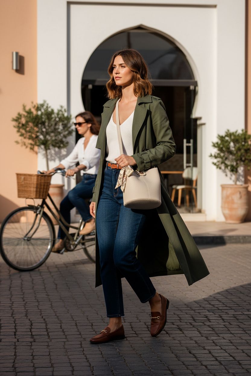 BOSTANTEN mini bucket crossbody bag in beige, perfect for casual outings on cobblestone streets.