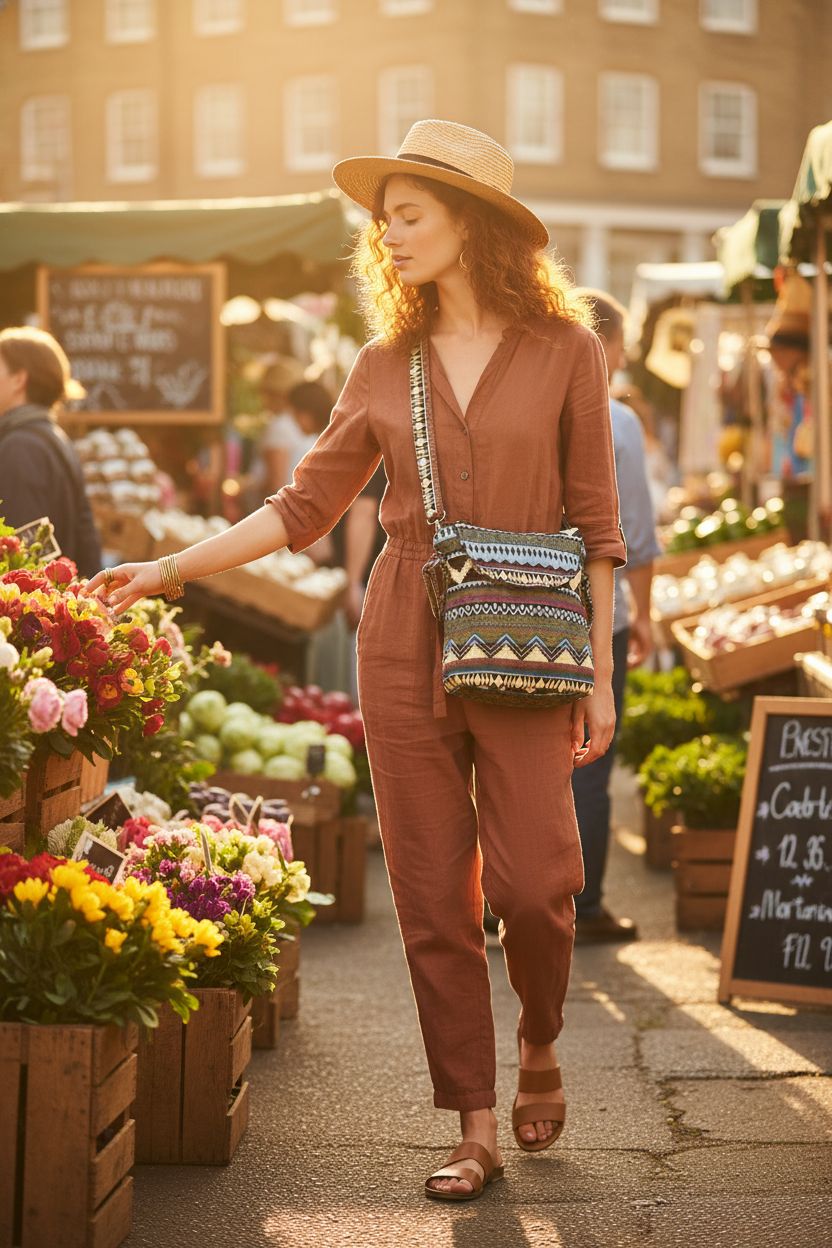 Multicolor denim boho crossbody bag from Tramzzd M at a vibrant market setting.