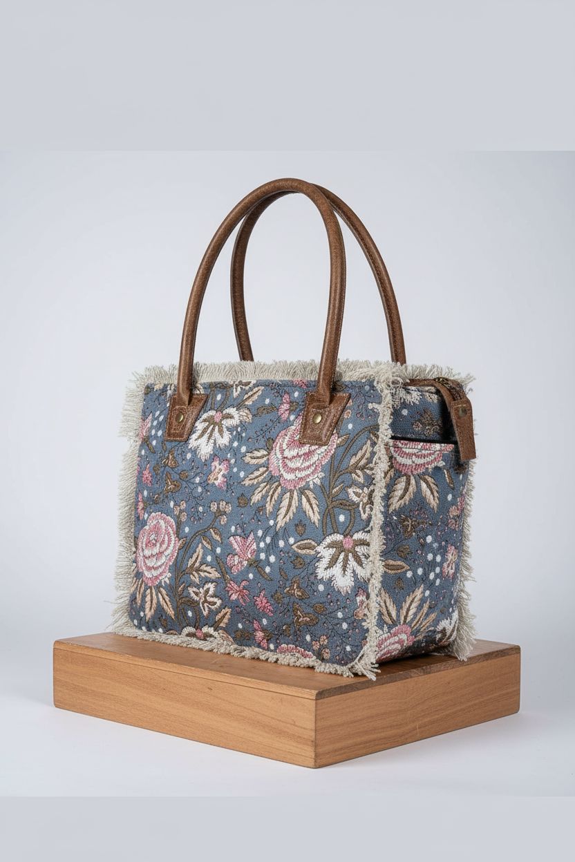 CREATIVE LEATHER ART floral tapestry canvas tote bag showcasing craftsmanship and design