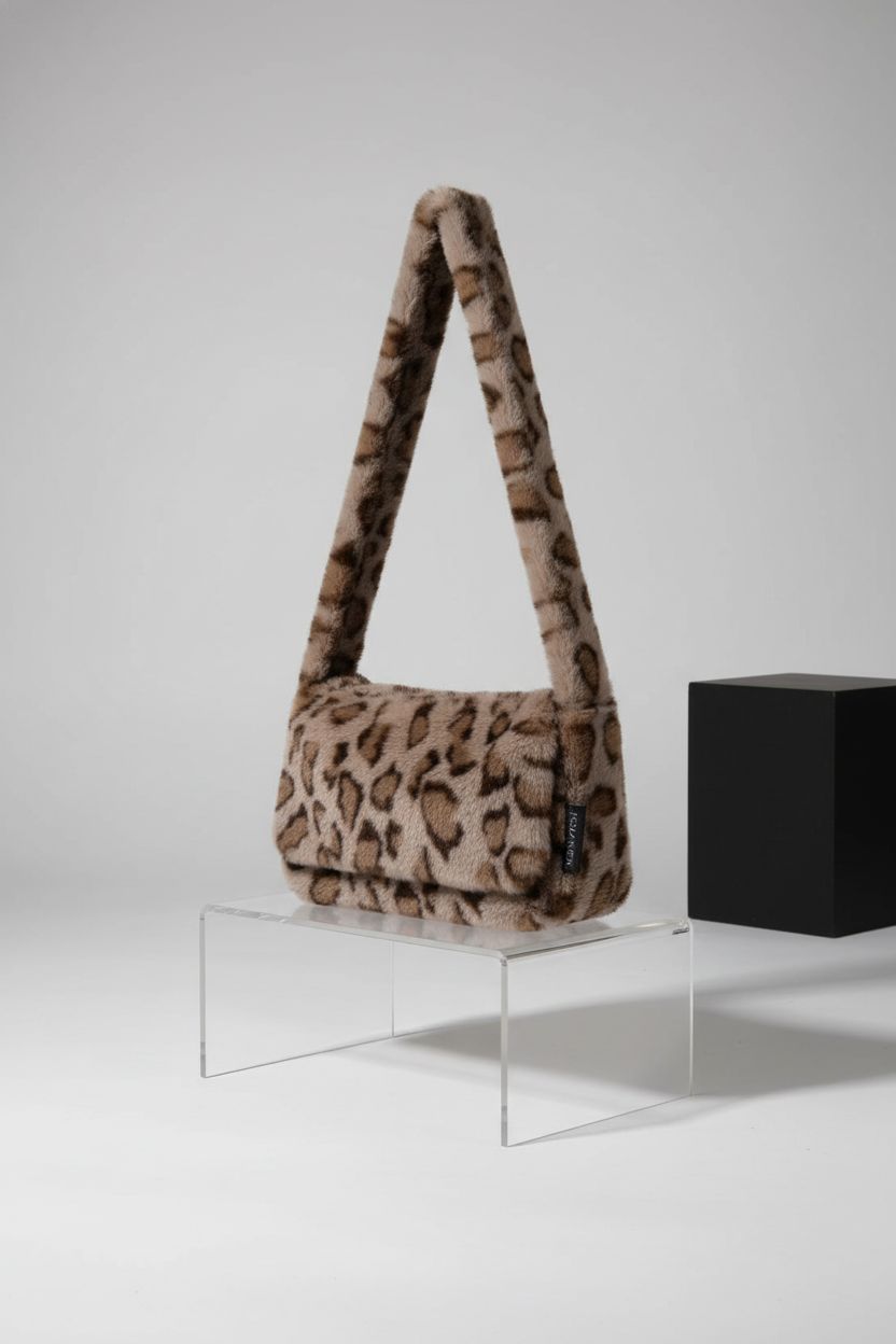 KUANG! faux fur hobo bag displayed in a clean studio setting