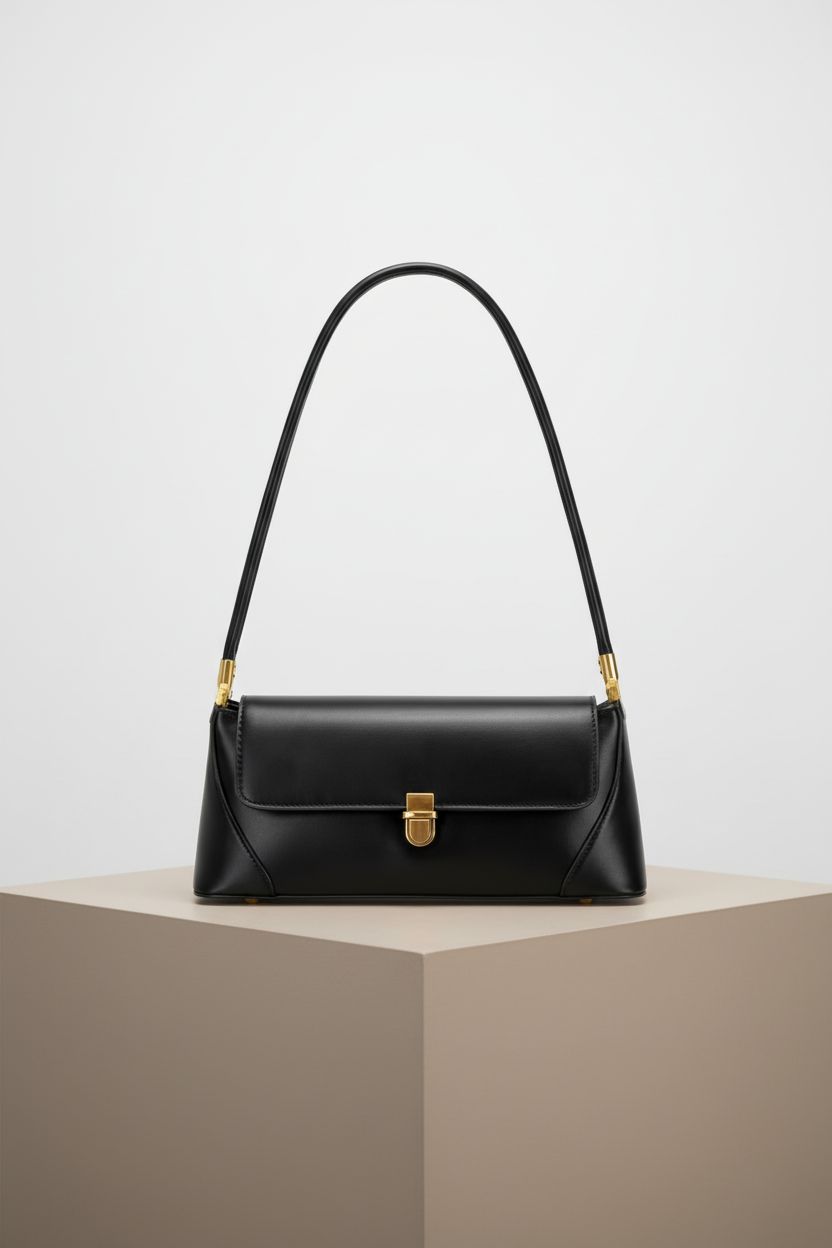 WSRYDJDL classic black handbag highlighted against a warm-gray backdrop showcasing its premium design.