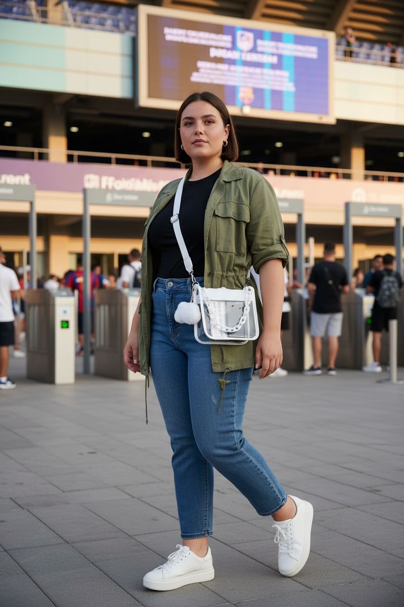 Zawasstu clear purse worn crossbody with lanyard ticket and phone inside, stylish and practical for events.