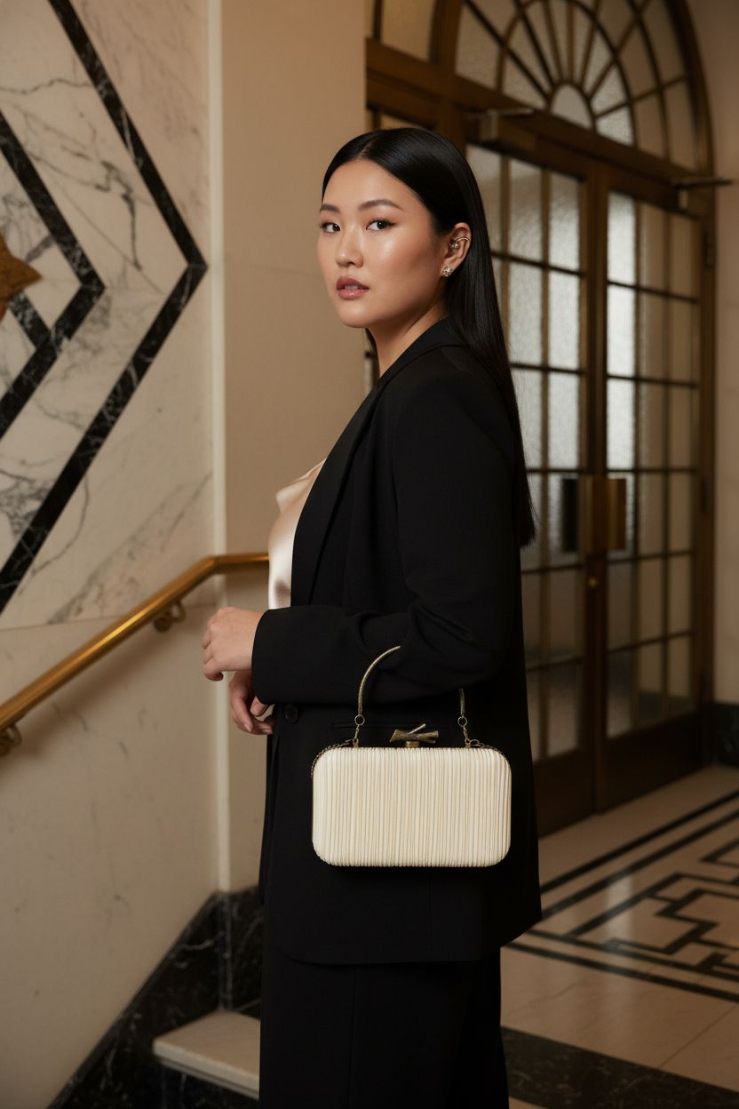 Milisente clutch bag in champagne gold with vintage handle, styled for gala.