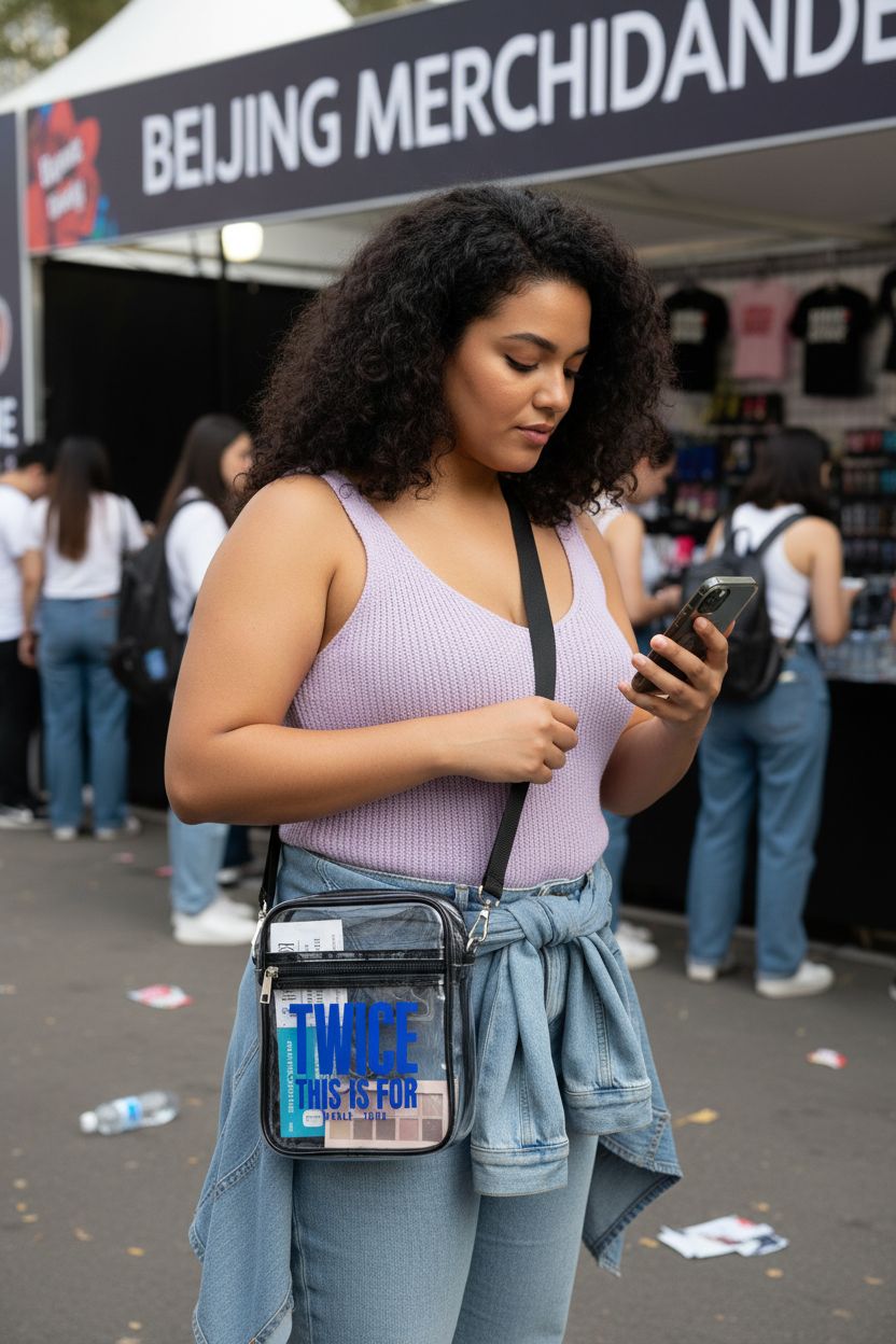 Clear bag showcasing waterproof vinyl and zipper hardware, ideal for concert-goers by Generic.