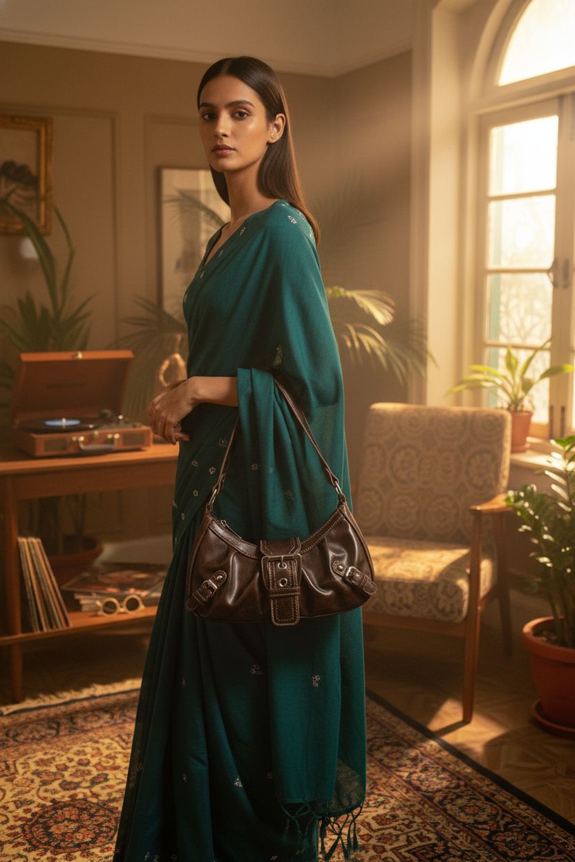 Verdusa hobo bag resting in a cozy living room, showcasing its vintage design.