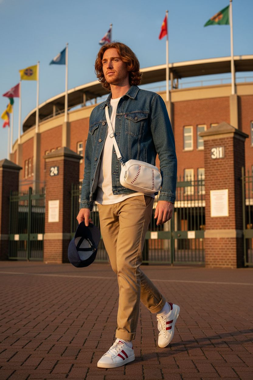 Baseball crossbody bag by Halftime Handbags in faux leather at stadium gates.