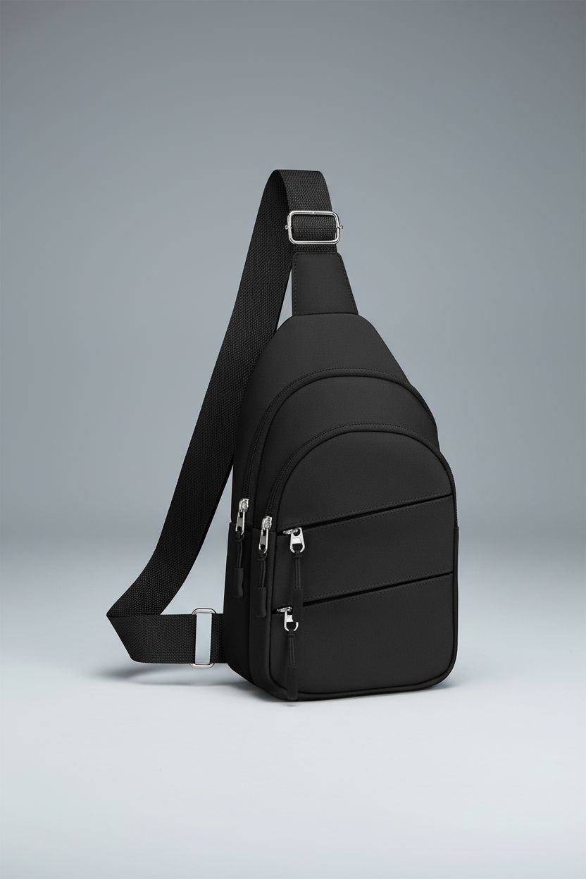 Tuwubi black crossbody bag showcasing its sleek design, perfect for travel and daily use.