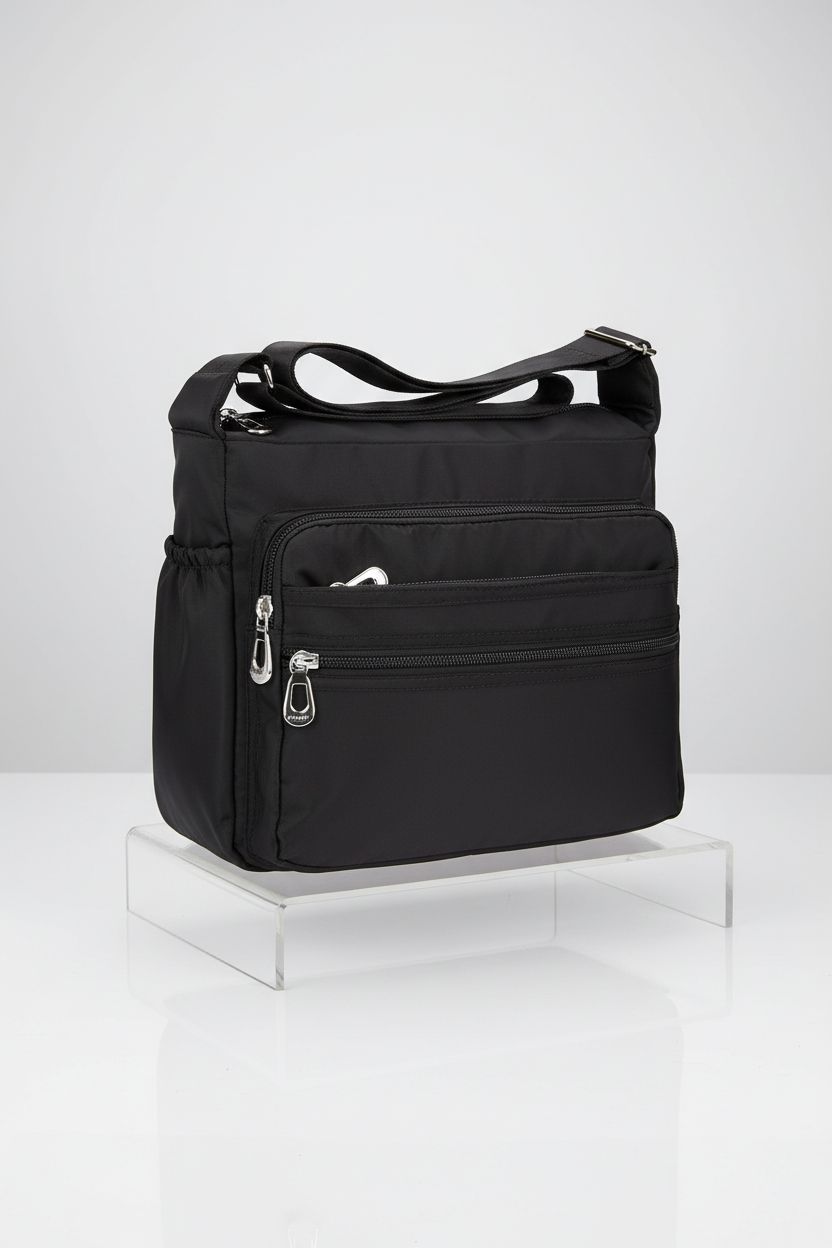 NOTAG large black crossbody organizer bag showcasing premium nylon material and design.