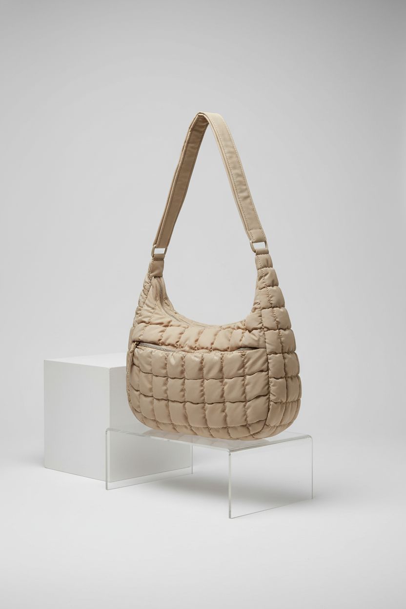 BAGSMART beige quilted crossbody bag on a gray background, highlighting its design
