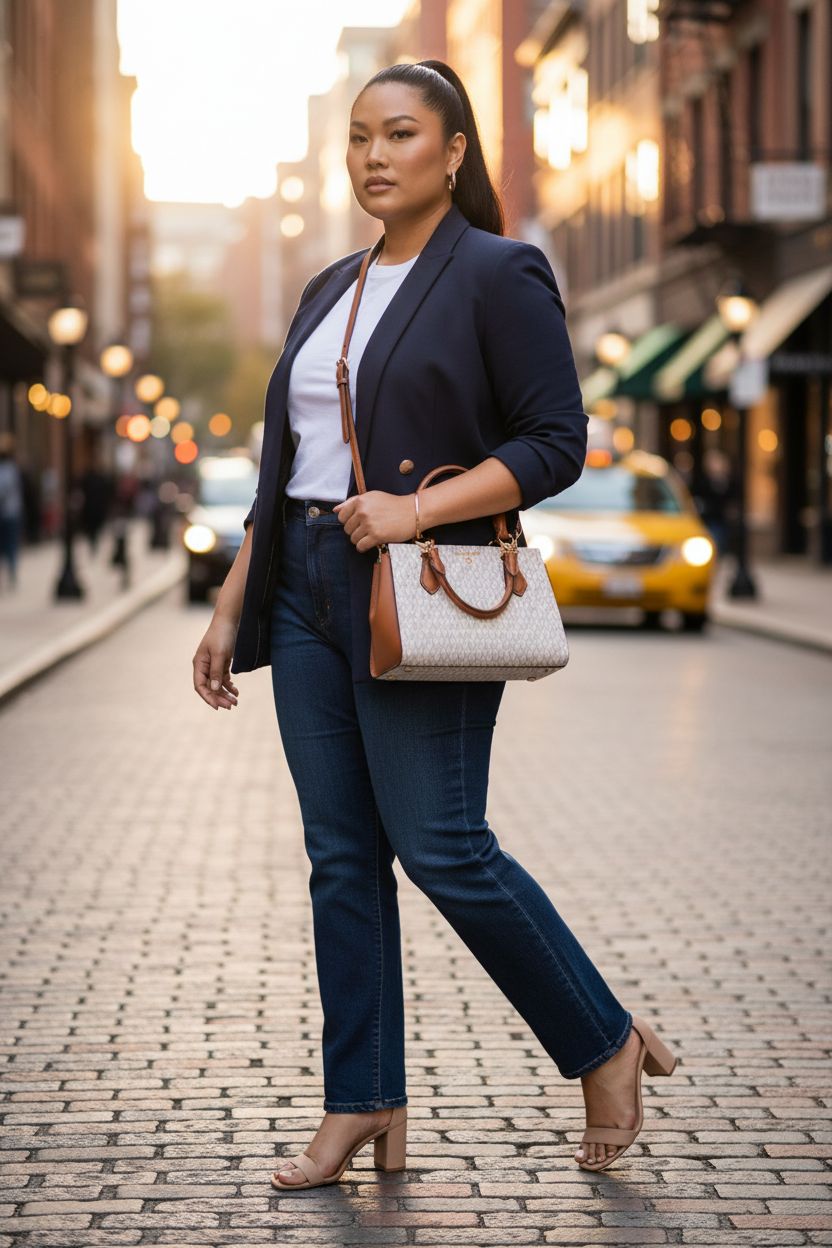 Michael Kors Marilyn Small Crossbody Bag in a vibrant urban setting with warm lighting.