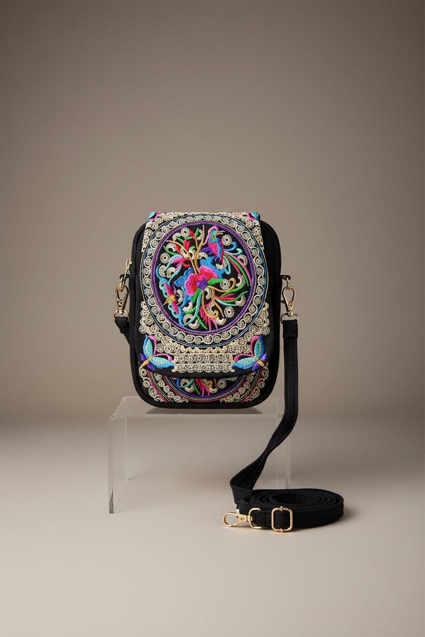 BigBigMe embroidered mini bag showcasing detailed craftsmanship and design