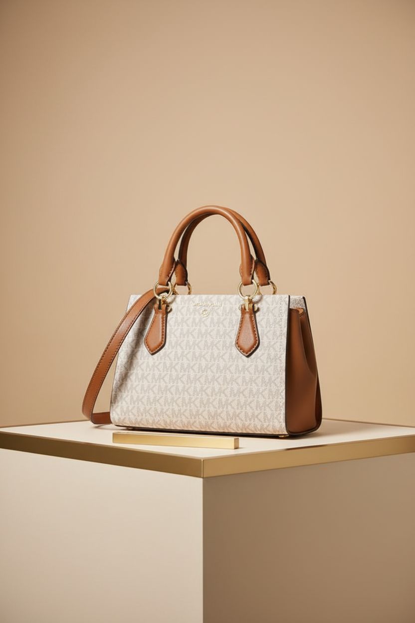 Close-up of the Michael Kors Marilyn Small Crossbody Bag highlighting its fine craftsmanship and gold hardware