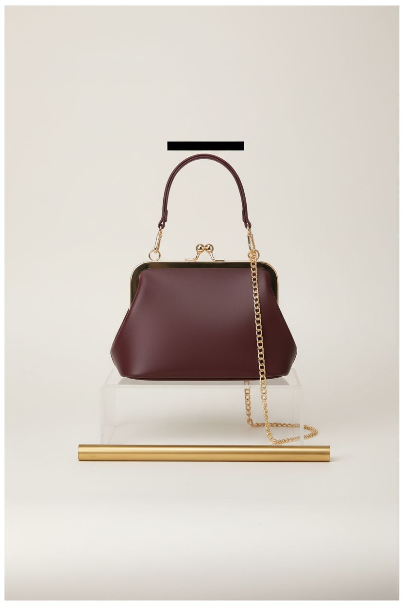 Close-up of CATSEA Mini Handbag showcasing detailed kiss lock and sleek PU design.