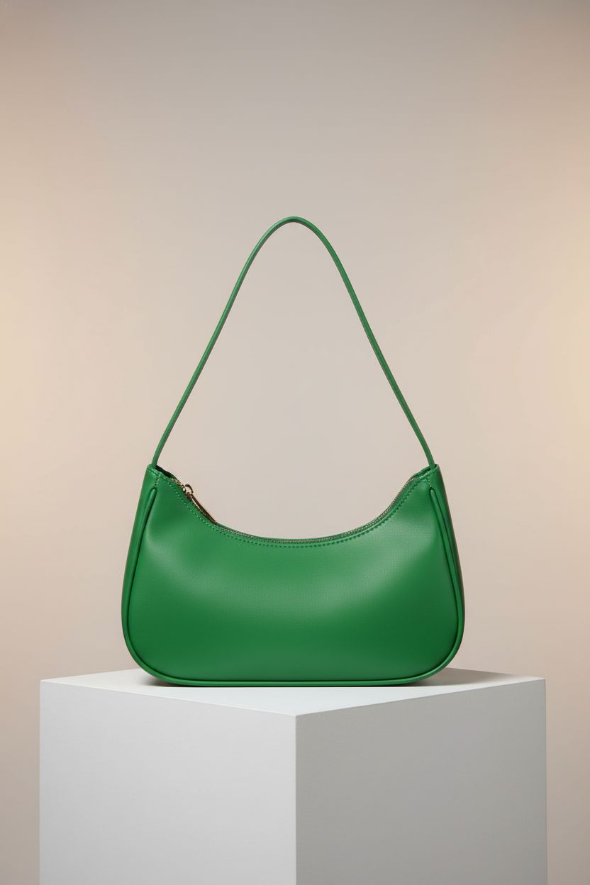Close-up of Afashor green hobo purse on a studio set, highlighting vegan leather and zipper detail.