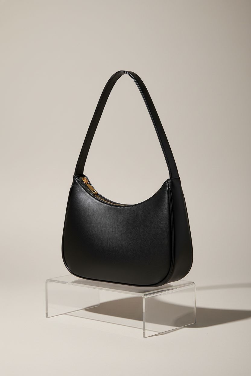 Close-up of CYHTWSDJ black hobo bag highlighting smooth leather and zipper details