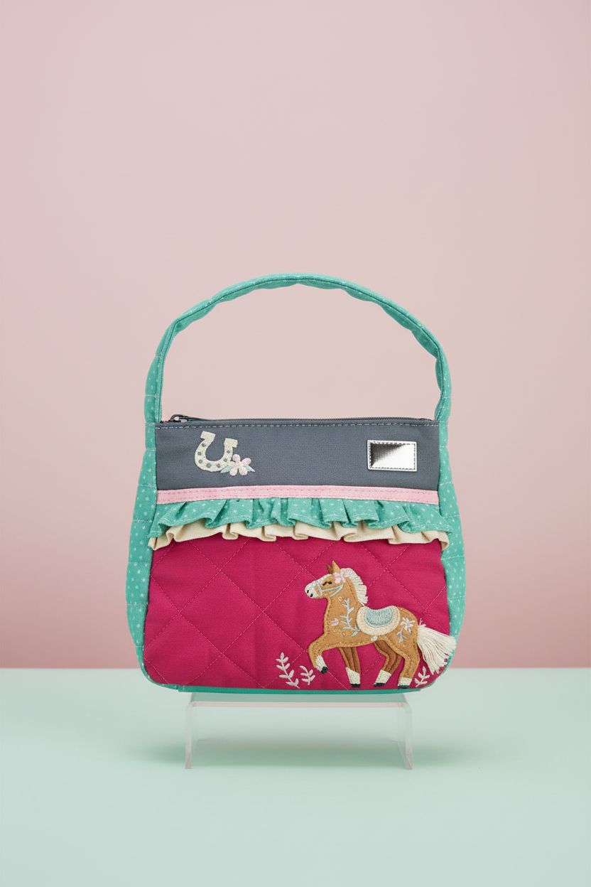 Elegant display of Stephen Joseph horse purse showcasing detailed quilting and embroidery
