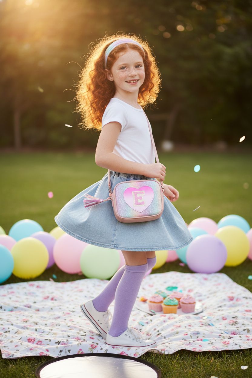 Cute rainbow initial purse for girls by UIXIZQ, ideal for outdoor play and parties