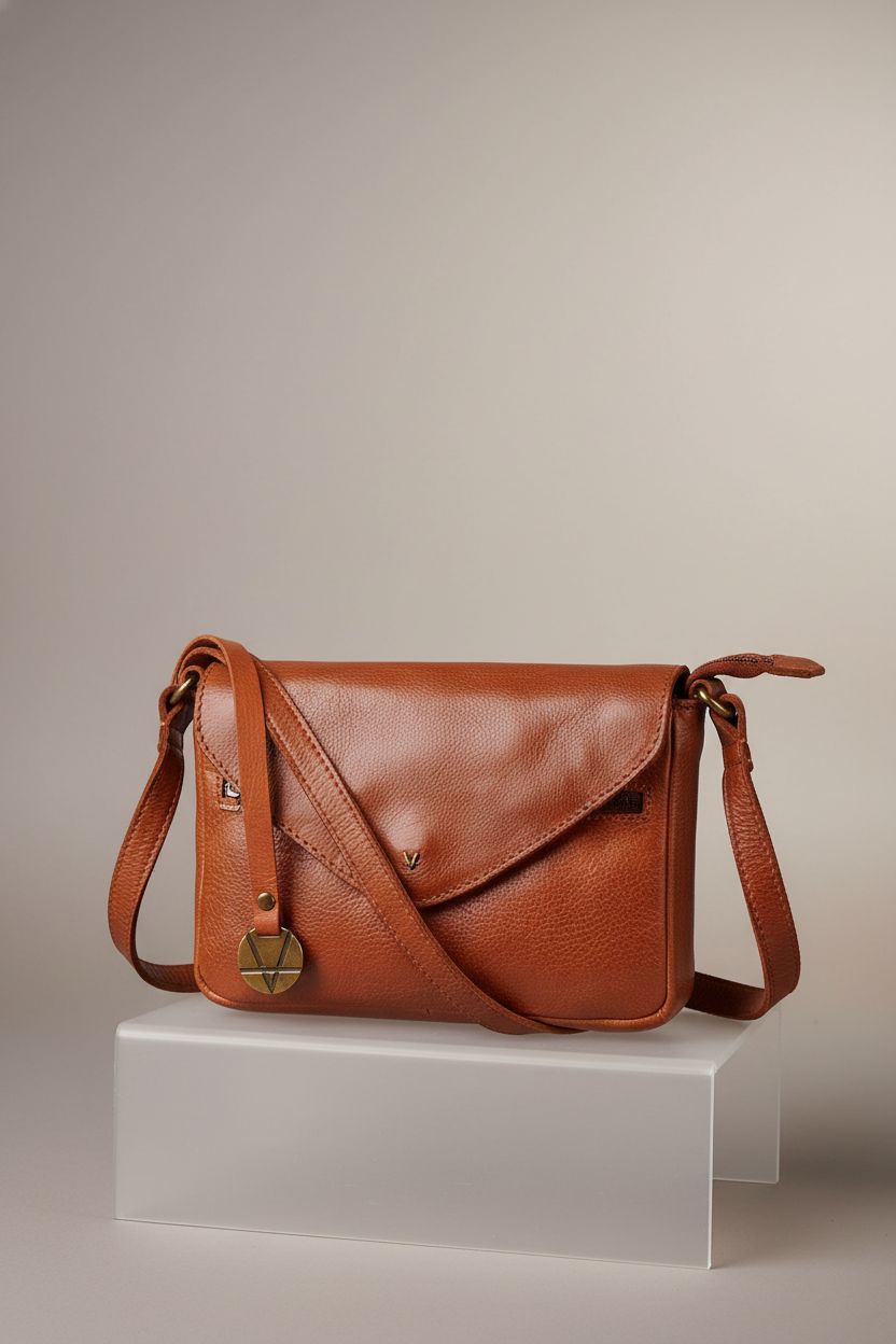 VILENCA HOLLAND cognac leather crossbody bag showcasing premium craftsmanship