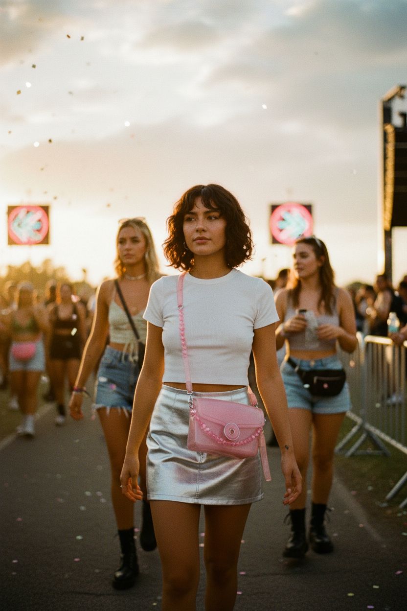 FASTFAIRY pink jelly purse at a music festival entrance, perfect for summer events