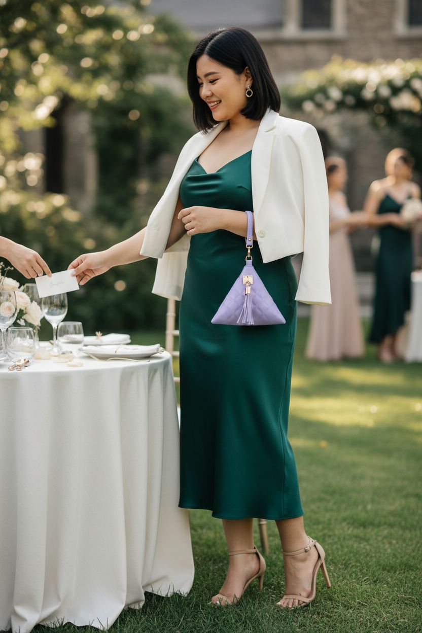 Aatacas lavender quilted wristlet clutch purse with tassel charm elegantly displayed outdoors.