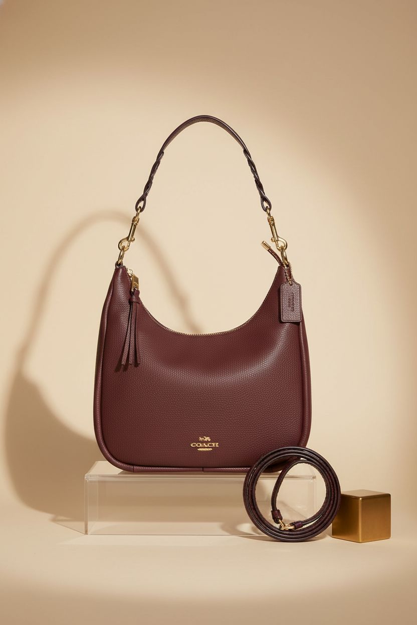 Close-up of COACH Jules Hobo Shoulder Bag in Wine Multi showcasing its refined details.