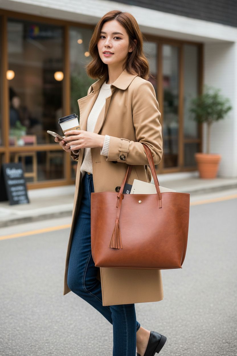 Dreubea Women's Soft Faux Leather Tote in rich brown, perfect for daily essentials.